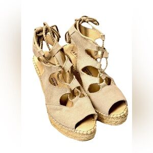 Fabiolas Taupe Suede Lace Up Wedges 7